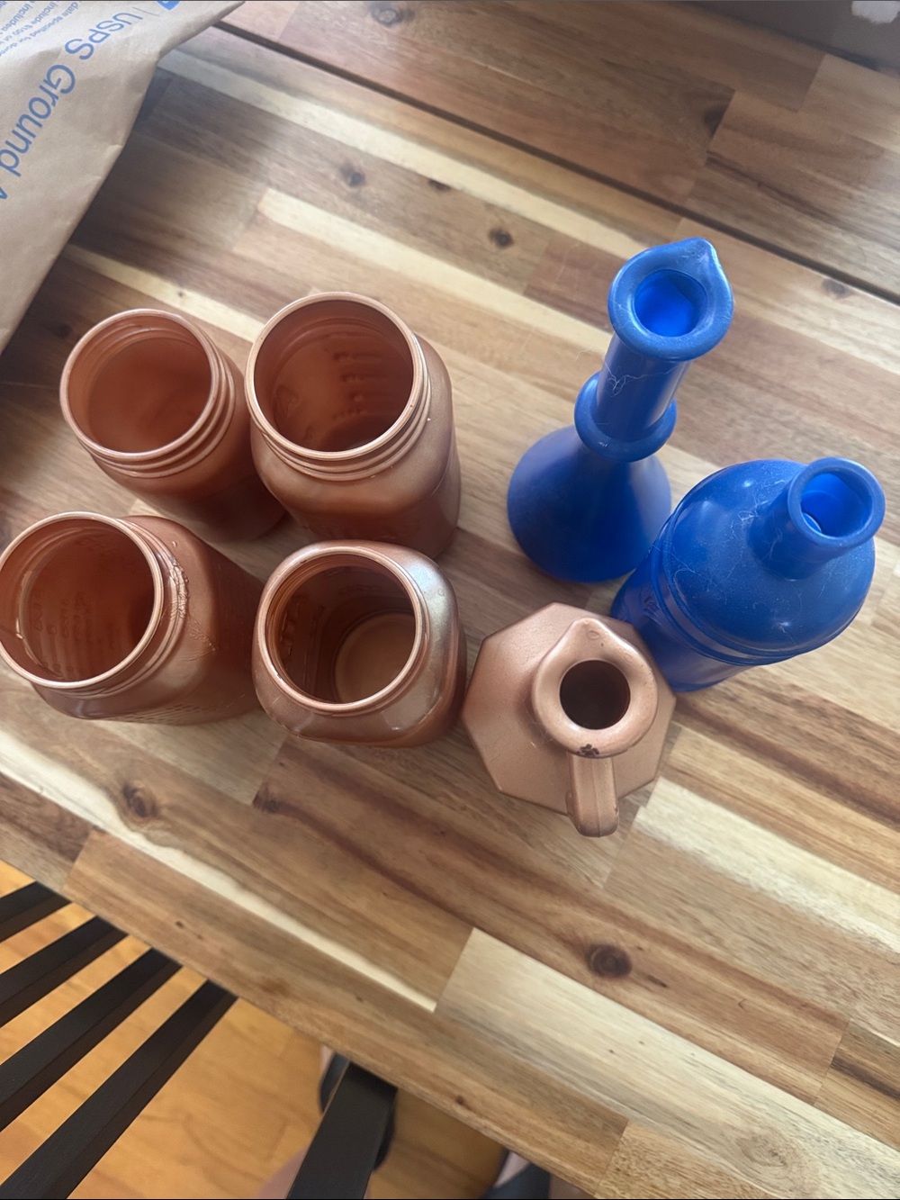 Assorted lot of Glass Decorative Vases Set - Blue and Copper